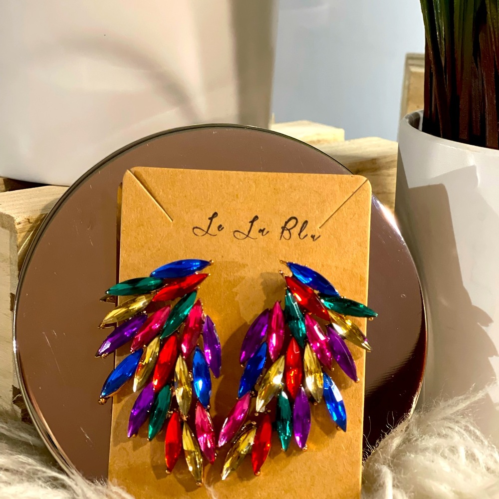 Le La Blu colorful feather earrings